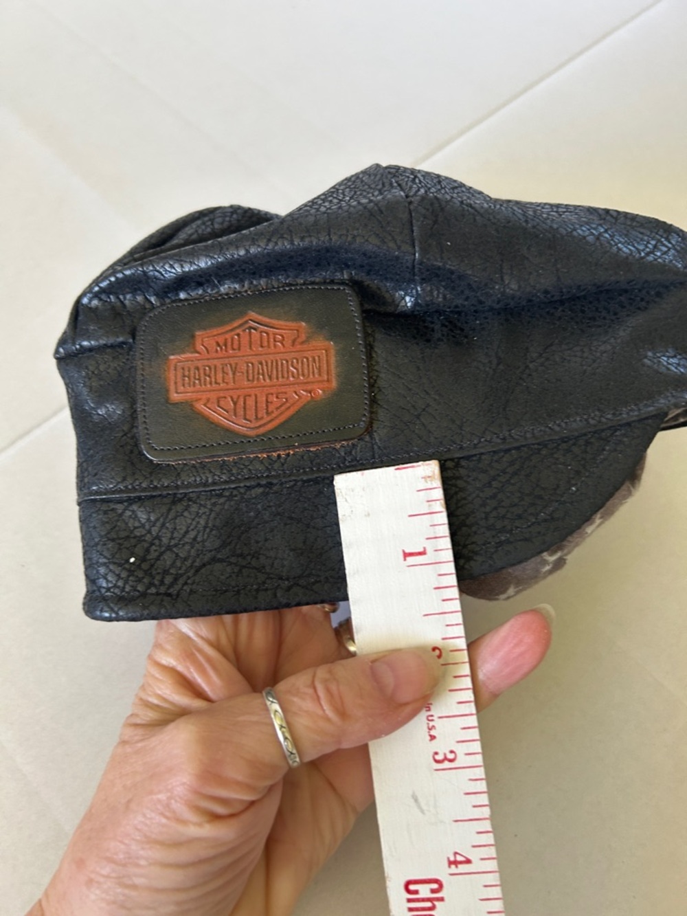 HARLEY DAVIDSON BLACK VINTAGE TEXTERD LEATHER SHORT BRIM BIKER CAP WITH LOGO - Picture 9 of 12